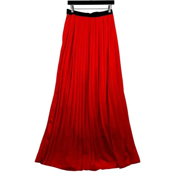NWT YA Los Angeles‎ Maxi Accordion-Pleated Silk-Blend Boho Romantic Skirt Sz L
